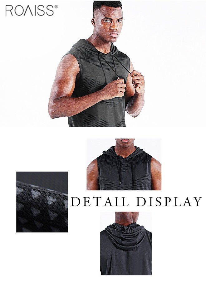 roaiss - Men's Hoodie Vest Fashion Casual Solid Color Fitness Gym Muscle T Shirt Sleeveless Hooded Bodybuilding Tight-Drying Tops - Image 1