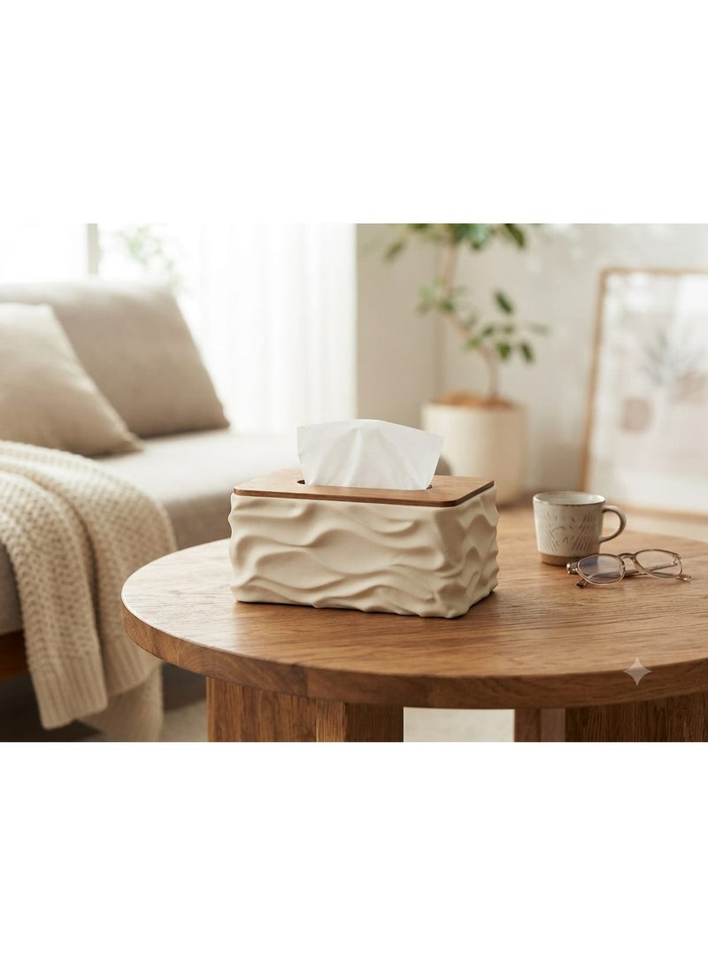 Wavy design tissue box with wooden lid – decorative tissue holder for office, kitchen, and living room, multi-colored - Image 2