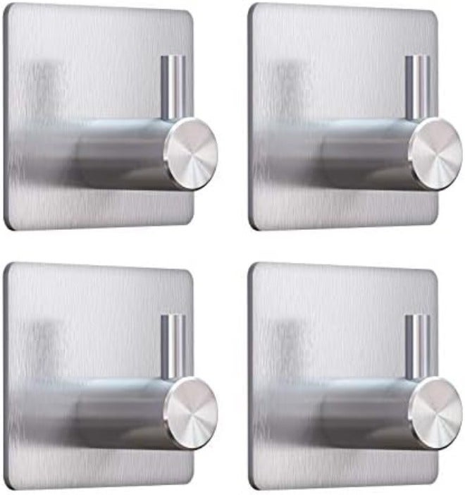 VIS'V Adhesive Towel Hooks, Waterproof Shower Wall Stick on Hooks, 2 Extra Adhesive Strips, White, 4 Pcs - Image 1