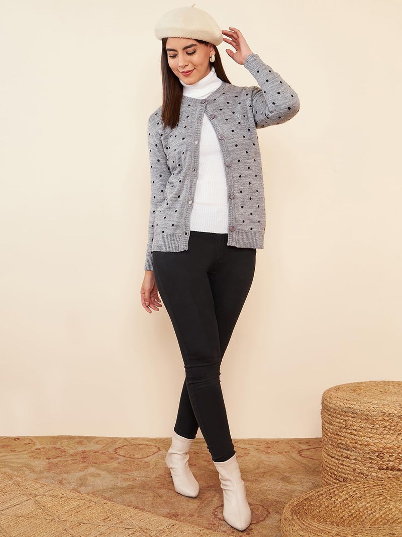 Pivl Womens Winter Season Round Neck Full Sleeves Sweater/Cardigan-Grey-M - Image 2