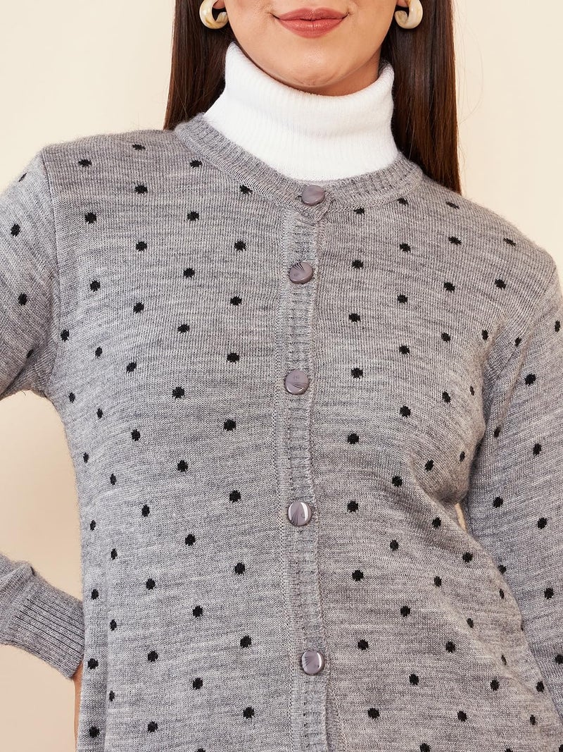 Pivl Womens Winter Season Round Neck Full Sleeves Sweater/Cardigan-Grey-M - Image 5
