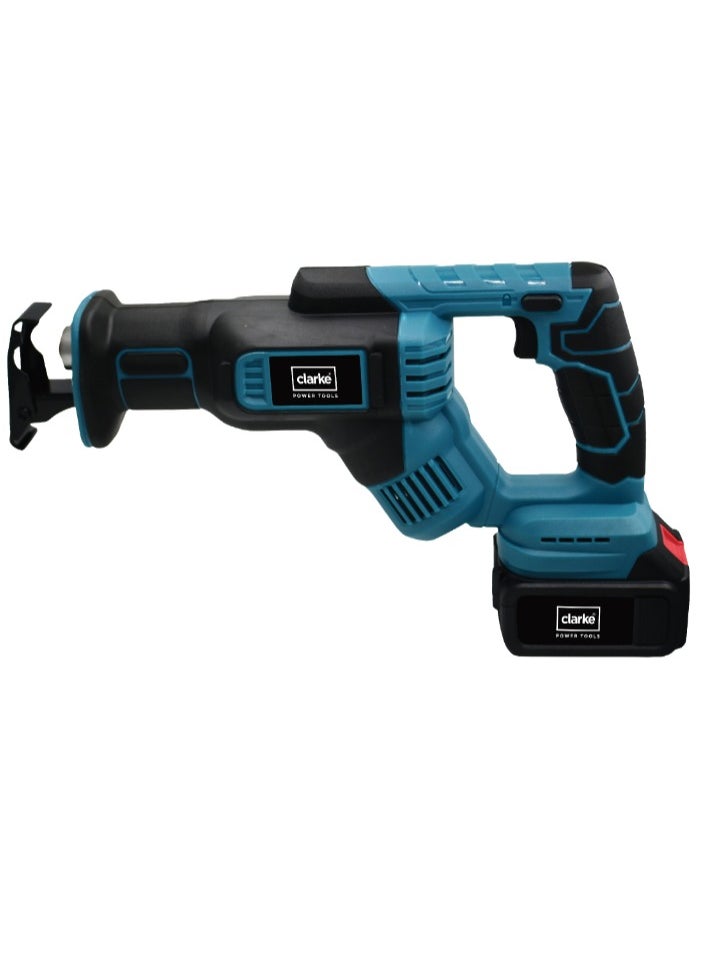 Clarke 21V Cordless Reciprocating Saw with 4Ah Battery, 0-3000RPM, 15mm Stroke, 100mm Wood Cutting Capacity, Variable Speed, Electric Saw for Wood, Metal, PVC Cutting – Power Tool Kit 
