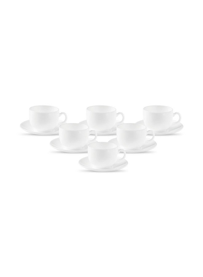 La Opala Glass Cup and Saucer - 6 Pieces, White - Image 1