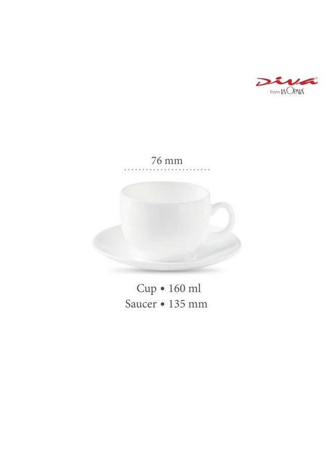 La Opala Glass Cup and Saucer - 6 Pieces, White - Image 2