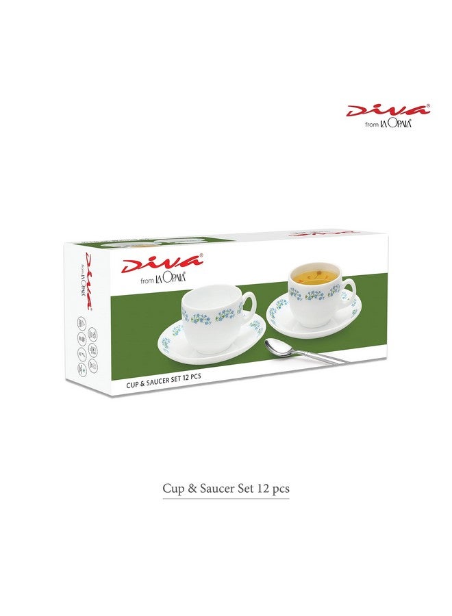 La Opala Glass Cup and Saucer - 6 Pieces, White - Image 4