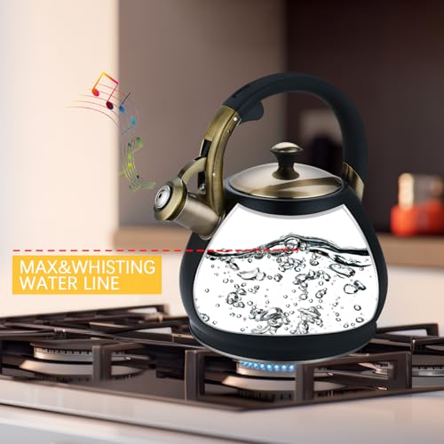 Lazneyru Tea Kettle Stovetop Whistling Kettle Teapot, 3Quart Tea Pot Stainless Steel Teakettle for Stove Top with Heat Proof Ergonomic Handle - Image 2
