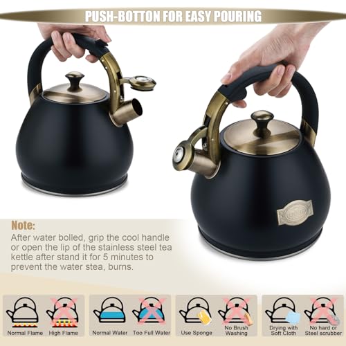 Lazneyru Tea Kettle Stovetop Whistling Kettle Teapot, 3Quart Tea Pot Stainless Steel Teakettle for Stove Top with Heat Proof Ergonomic Handle - Image 3