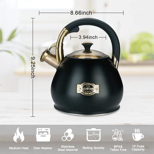 Lazneyru Tea Kettle Stovetop Whistling Kettle Teapot, 3Quart Tea Pot Stainless Steel Teakettle for Stove Top with Heat Proof Ergonomic Handle - Image 5
