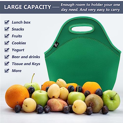 LOVAC Neoprene Lunch Bag, Thick Insulated Lunch Bag - Durable & Waterproof Lunch Tote With Zipper For Outdoor Travel Work (Green) - Image 4