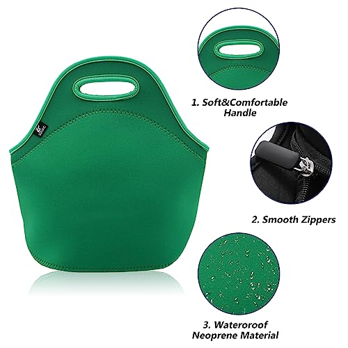 LOVAC Neoprene Lunch Bag, Thick Insulated Lunch Bag - Durable & Waterproof Lunch Tote With Zipper For Outdoor Travel Work (Green) - Image 3