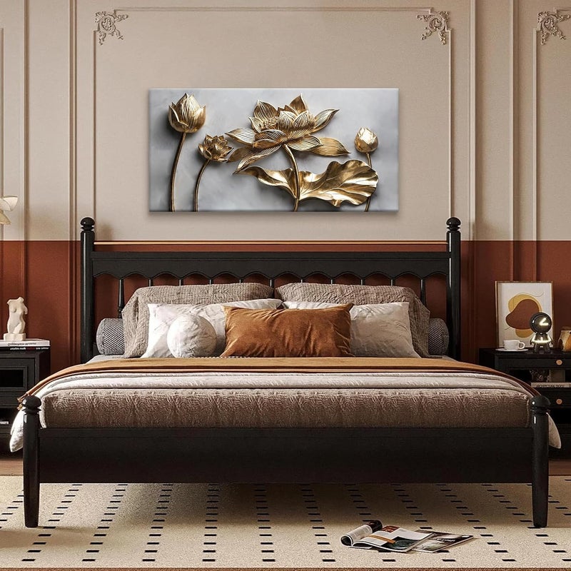 ARS Framed s Canvas Art Wall Decor Size-100x150cm Print Modern Flower Paintings Gold Wall Art Prints Flower Art Prints Floral Wall Art Pictures For Bedroom Kitchen Office Decoration - Image 2
