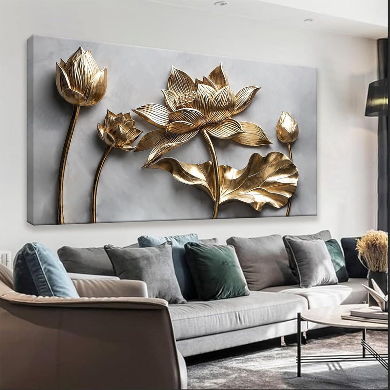 ARS Framed s Canvas Art Wall Decor Size-100x150cm Print Modern Flower Paintings Gold Wall Art Prints Flower Art Prints Floral Wall Art Pictures For Bedroom Kitchen Office Decoration - Image 1
