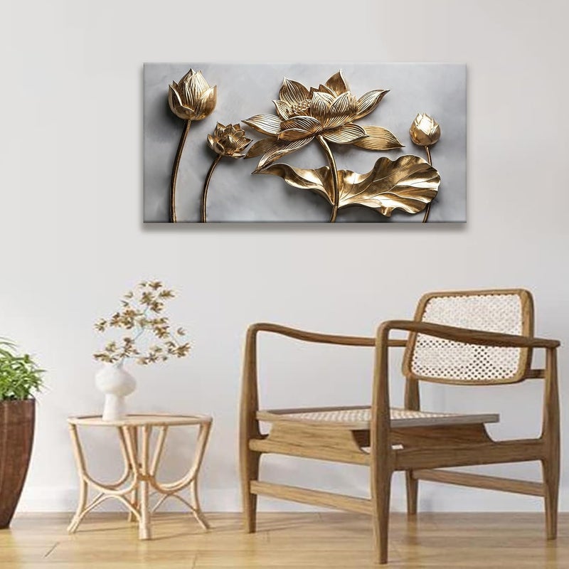 ARS Framed s Canvas Art Wall Decor Size-100x150cm Print Modern Flower Paintings Gold Wall Art Prints Flower Art Prints Floral Wall Art Pictures For Bedroom Kitchen Office Decoration - Image 3