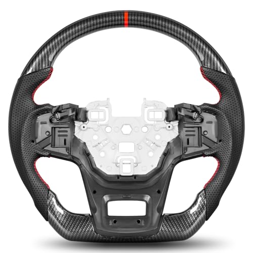 TESFEEL HydroDip CarbonFiber Steering Wheel for Ford Bronco 20212025 DShaped FlatBottom Perforated Leather Grip HandStitched for Big BendOuter BanksWildtrakFirst Edition