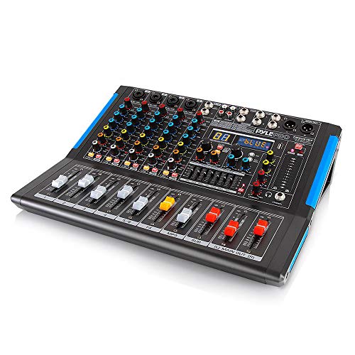 Pyle 6Channel Console Style Audio Mixer with Bluetooth DJ Sound Controller 4 XLR Combo Inputs Sub Out 48V Phantom USBA In 16 DSP Effects MP3 Player 7Band EQ PMXU67BT - Image 1