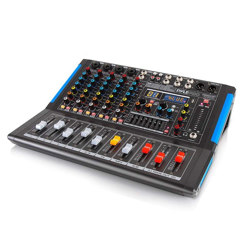 Pyle 6Channel Console Style Audio Mixer with Bluetooth DJ Sound Controller 4 XLR Combo Inputs Sub Out 48V Phantom USBA In 16 DSP Effects MP3 Player 7Band EQ PMXU67BT - Image 2