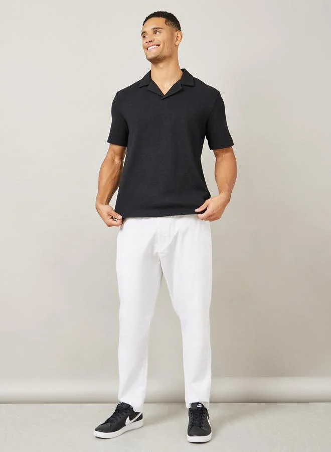 ستايلي Styli Premium Chevron Textured Knit Revere Collar Relaxed Polo