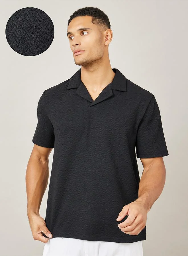 ستايلي Styli Premium Chevron Textured Knit Revere Collar Relaxed Polo