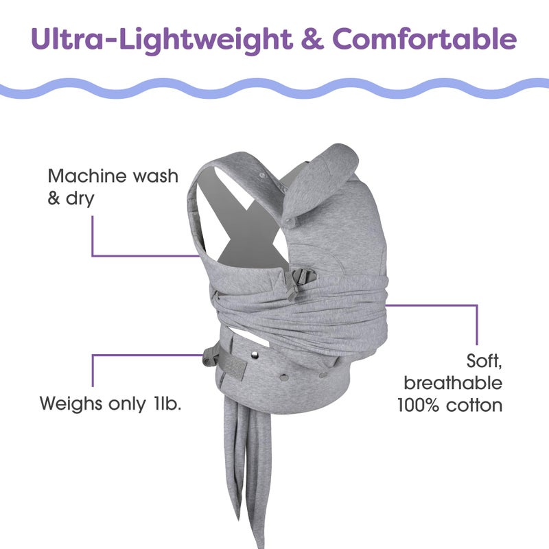 Boppy ComfyGrow Baby Carrier, 7-35lbs, Dove Gray, Newborn to Toddler with 3 Carrying Positions, 3-Stage Adjustable Seat and Head Support, Cotton Fabric - Image 4