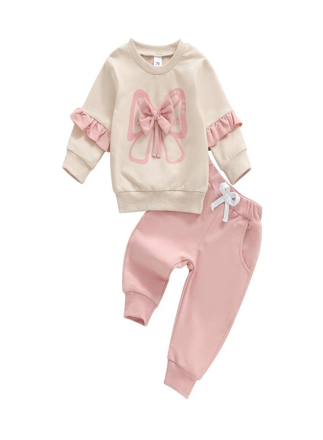 BULINGNA Toddler Newborn Baby Girl Fall Winter Clothes Bowknot Sweatshirt Outfits Long Sleeve Tops Pant Outfit Sweatsuit Set (Pink, 0-6 Months) - Image 1