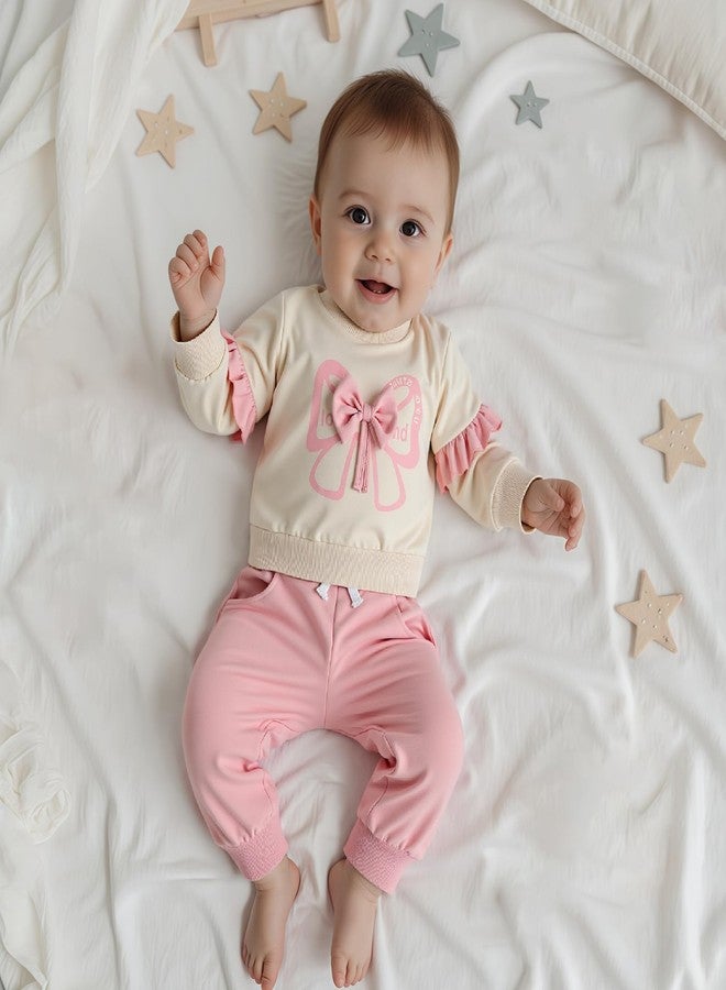 BULINGNA Toddler Newborn Baby Girl Fall Winter Clothes Bowknot Sweatshirt Outfits Long Sleeve Tops Pant Outfit Sweatsuit Set (Pink, 0-6 Months) - Image 2