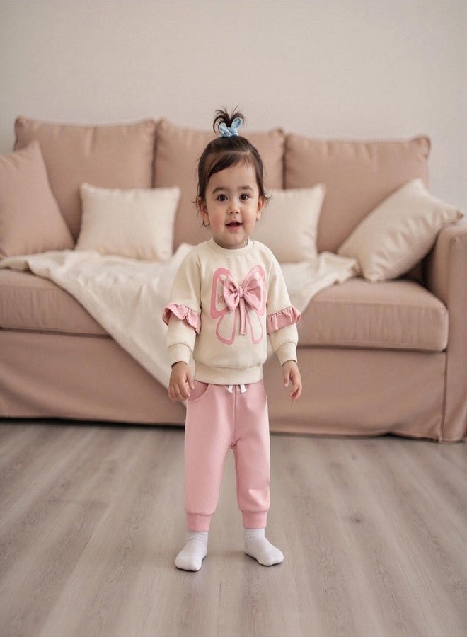 BULINGNA Toddler Newborn Baby Girl Fall Winter Clothes Bowknot Sweatshirt Outfits Long Sleeve Tops Pant Outfit Sweatsuit Set (Pink, 0-6 Months) - Image 3