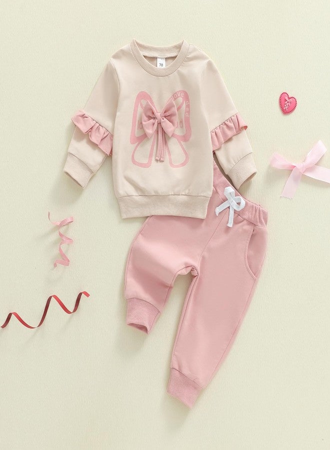 BULINGNA Toddler Newborn Baby Girl Fall Winter Clothes Bowknot Sweatshirt Outfits Long Sleeve Tops Pant Outfit Sweatsuit Set (Pink, 0-6 Months) - Image 4