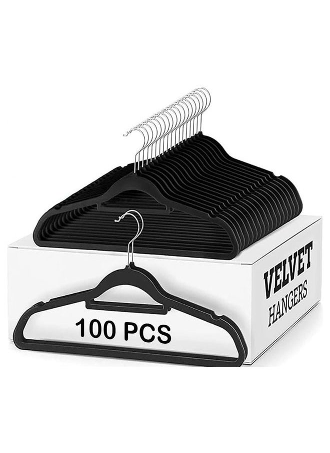 D'HOME 100-Pcs Non-Slip Velvet Suit Hangers - Ultra Thin Space Saving 360 Degree Swivel Hook Strong and Durable Clothes Hangers Hold Up-to 10 Lbs, for Coats, Jackets, Pants, Dress Clothes (100, BLACK)  - Image 1