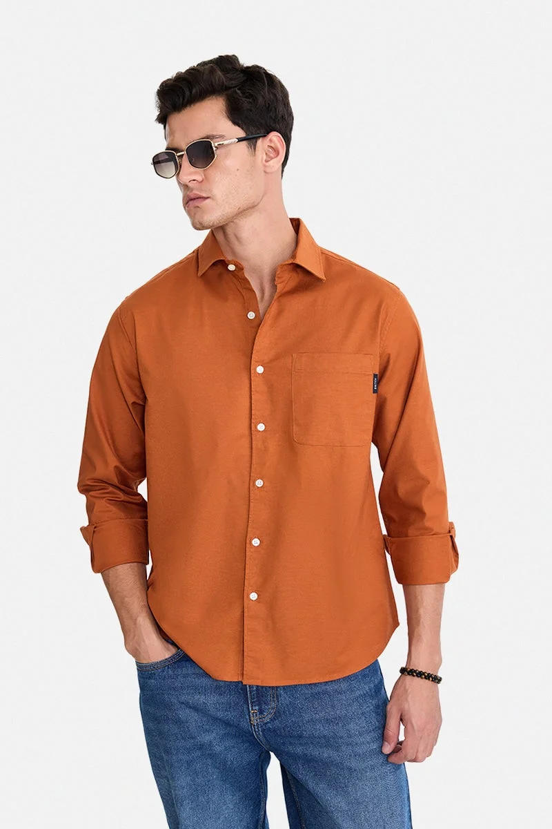 سنيتش Rust Solid Long Sleeve Regular Fit Casual Shirt