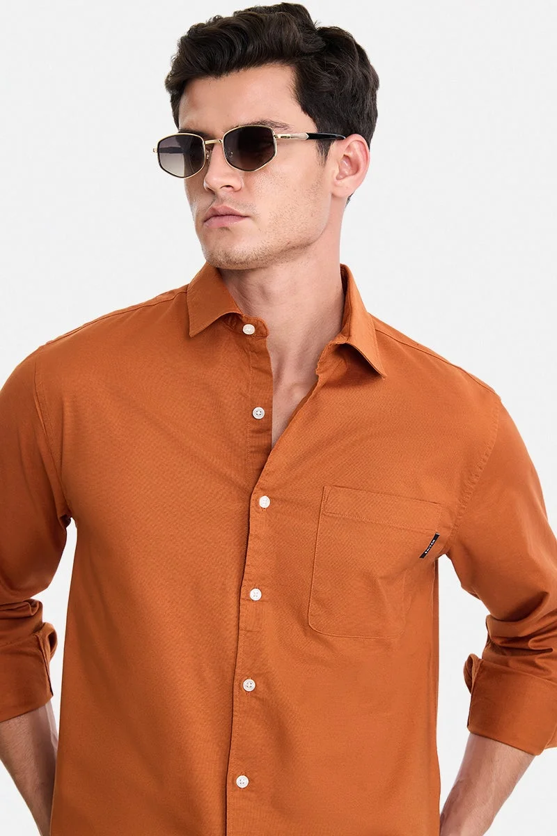 سنيتش Rust Solid Long Sleeve Regular Fit Casual Shirt
