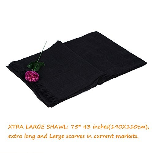 Iristide Womens Long Scarf in Solid Color, Light Weight Large Shawls Wrap for Beach Outdoor Camping Traveling Sunscreen Neckwear 75×43 inch (Black) - Image 3