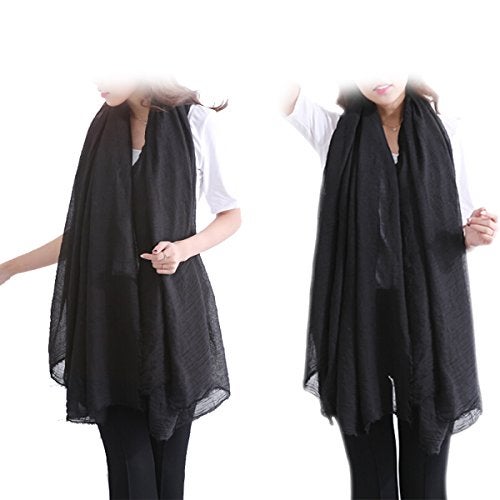 Iristide Womens Long Scarf in Solid Color, Light Weight Large Shawls Wrap for Beach Outdoor Camping Traveling Sunscreen Neckwear 75×43 inch (Black) - Image 2