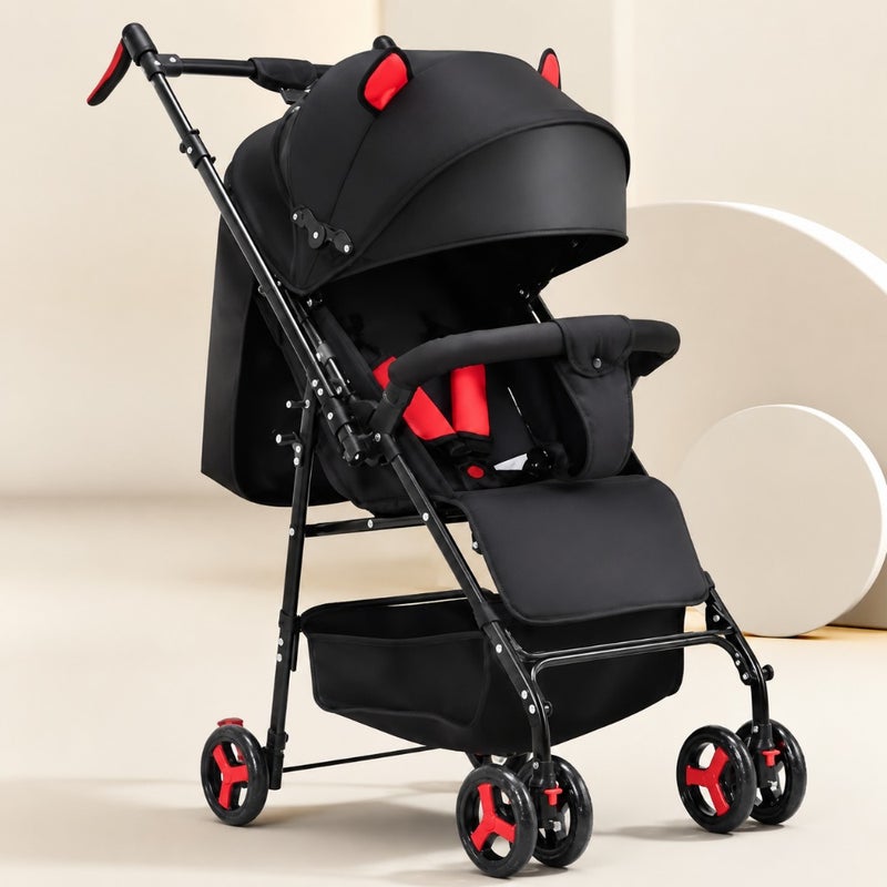 Airplane travel stroller: aluminum frame, charcoal gray, ultra-lightweight at 5.8kg with compact one-hand fold and adjustable multi-position seat - Image 1