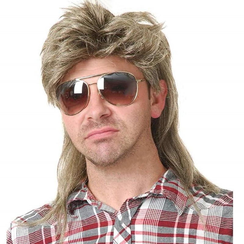 Swiking Mens Mullet Wig Blonde Retro 70s 80s Disco Rocker Curly Punk Fancy Party Halloween Cosplay Costume Full Wigs Blonde