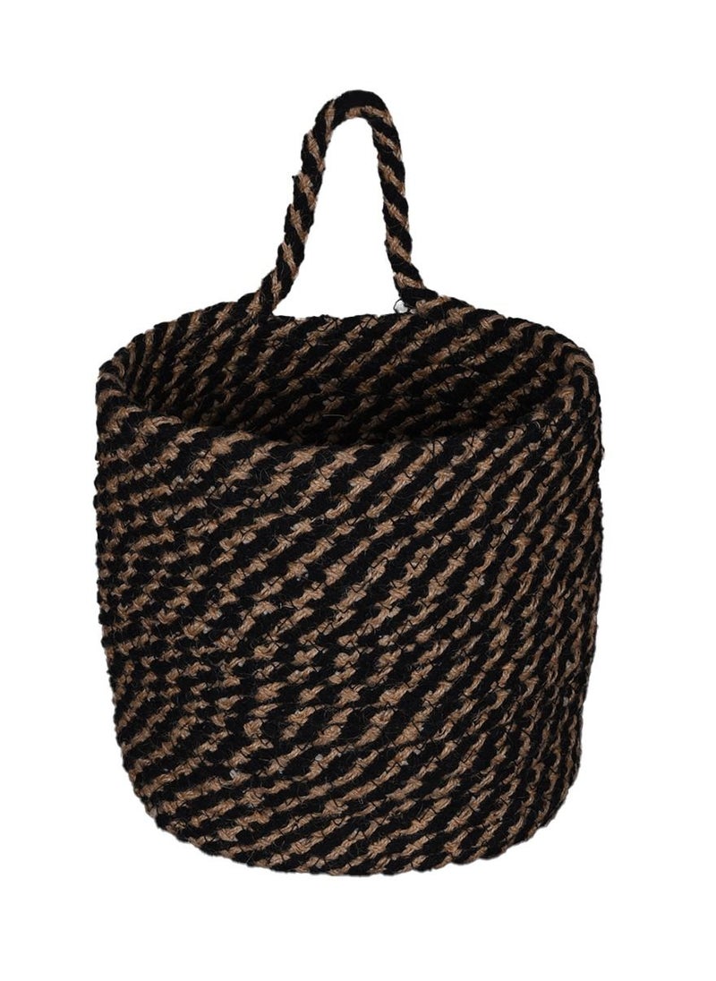 N & H Jute & Cotton Braided Wall Hanging Planter (Criss Cross Pattern, Black & Beige)  - Image 1