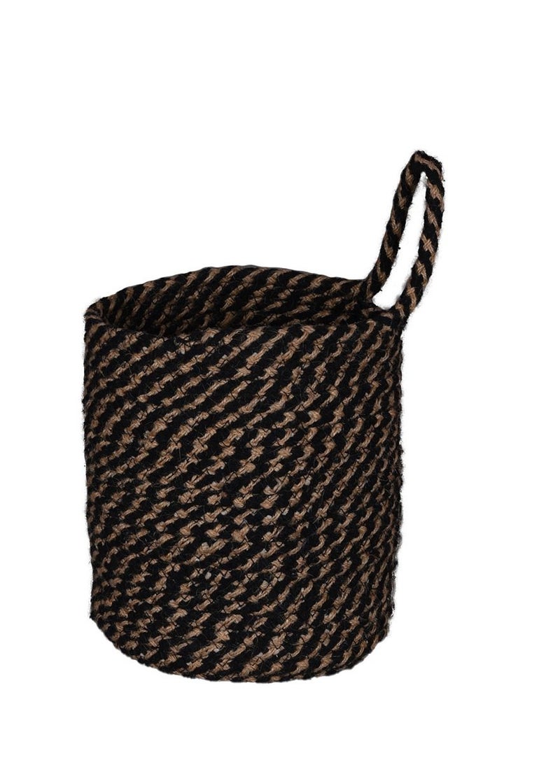 N & H Jute & Cotton Braided Wall Hanging Planter (Criss Cross Pattern, Black & Beige)  - Image 2