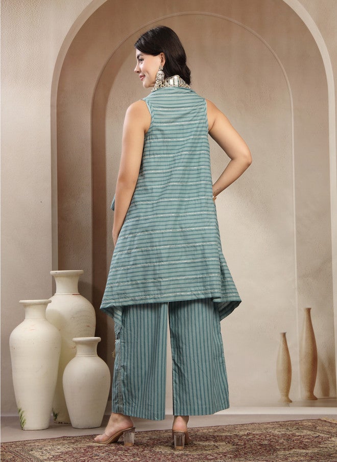 COTLAND FASHION طقم كوتلاند فاشن بلوزة على شكل حرف V وبنطلونات بالازو مع شروغ - Image 5