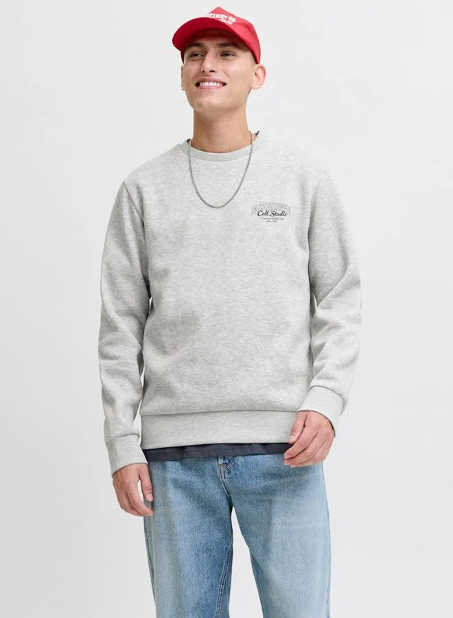 JACK & JONES Grey Printed Round Neck Sweatshirt