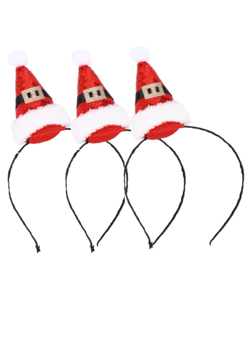 ThePartyPopper Pack of 3 Christmas Santa Hat Headband For Christmas Parties Costume Hair Bands - Image 1