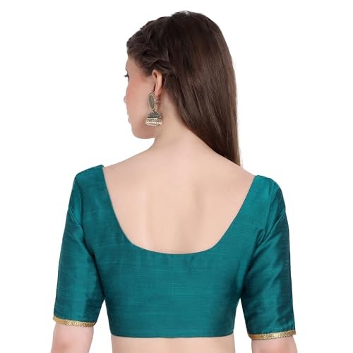 JISB Women's Rayon Plain Blouse with Lace on Elbow Sleeve (in, Alpha, L, Regular, Green) - Image 3