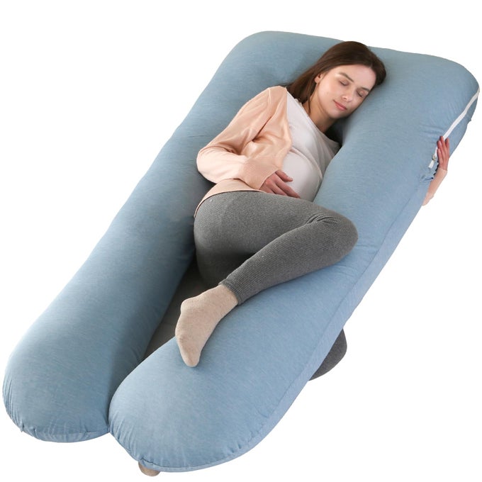 55 INCHES PREGNANCY PILLOWS FOR SLEEPING U SHAPED MATERNITY FULL BODY PILLOW FOR PREGNANT WOMEN WITH HIP LEG BACK BELLY SUPPORT WASHABLE JERSEY COVER INCLUDED DARK GREY