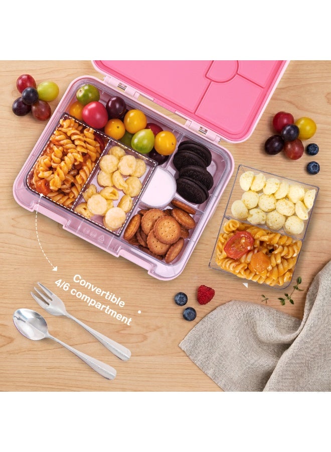 Eazy Kids Personalized 6 & 4 Convertible Bento Lunch Box w/Steel Spoon & Fork Set - Life Pink - Image 4