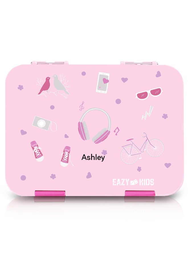 Eazy Kids Personalized 6 & 4 Convertible Bento Lunch Box w/Steel Spoon & Fork Set - Life Pink - Image 1
