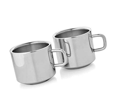Dynore Dynore Set of 2 Stainless Steel Double Wall Tea Cups 100 Ml Each 