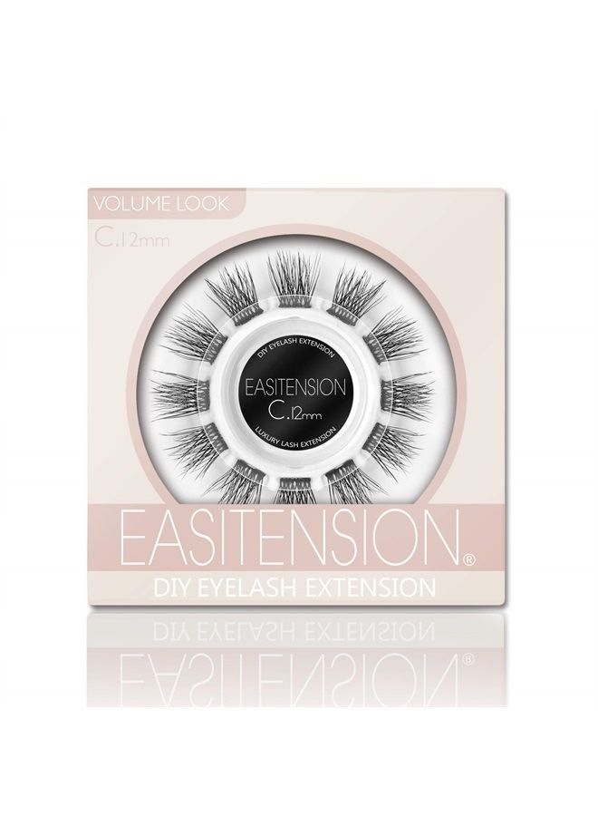 EASITENSION DIY Eyelash Extension, 3D Effect Glue Bonded Band Individual Lash 12 Clusters Volume Lashes Set, Home Eyelash Extension, C curl Lashes Pack(12MM) - Image 1