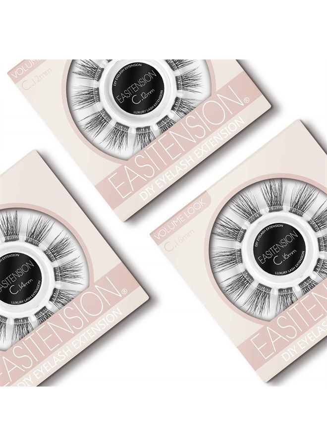 EASITENSION DIY Eyelash Extension, 3D Effect Glue Bonded Band Individual Lash 12 Clusters Volume Lashes Set, Home Eyelash Extension, C curl Lashes Pack(12MM) - Image 4