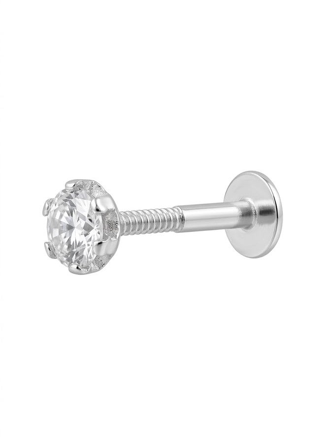 Parnika Solitaire CZ Small Size Piercing Silver Nose Pin With Screw Back in Pure 92.5 Sterling Silver for Girls/Women (White)