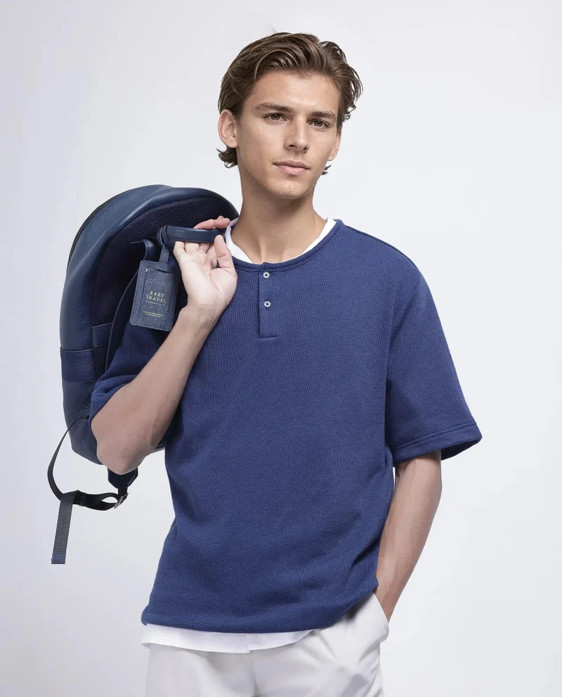 Rare Rabbit Men's Solid Textured Henley Boxy T-Shirt