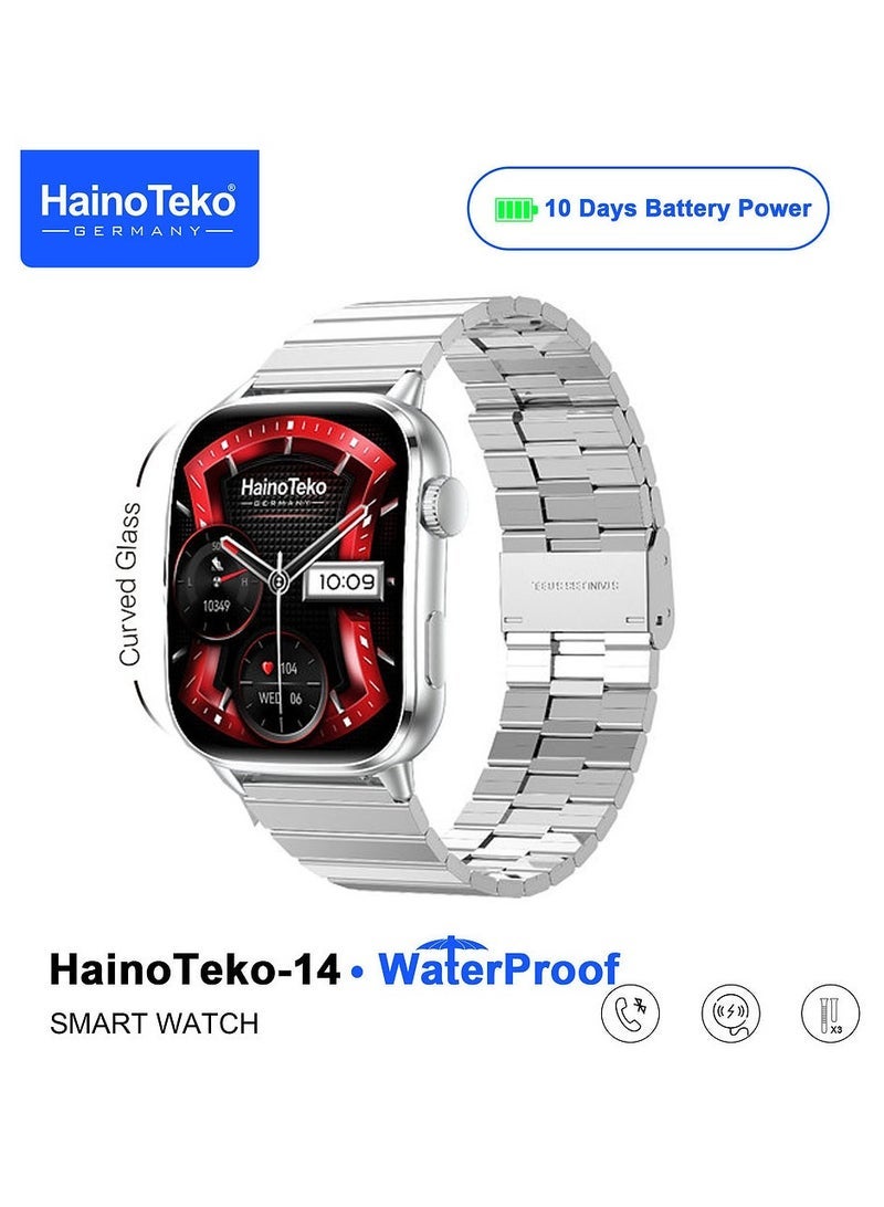 Haino Teko HainoTeko-14 AMOLED Display Waterproof Smart Watch for Men and Women with 10-Day Battery, Fitness Tracker, 3 Interchangeable Straps, Heart Rate Monitor, Sleep Tracking, Bluetooth Calling, Stylish Silver Design with Charging Cable Included - Image 2
