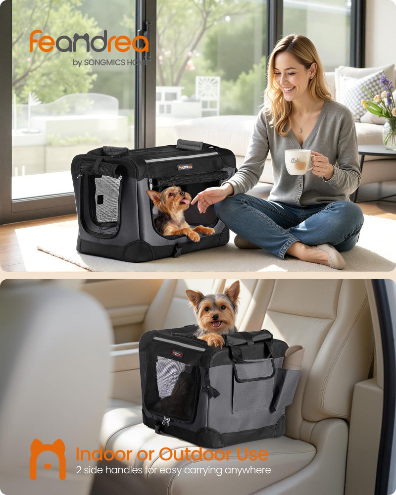 Feandrea Collapsible Dog Crate, 20-Inch Portable Dog Travel Crate for Small Dogs, Oxford Fabric Pet Carrier with 4 Mesh Doors, Handles, Storage Pocket, Water Bottle Holder, Ink Black UPDC015BH02 - Image 2